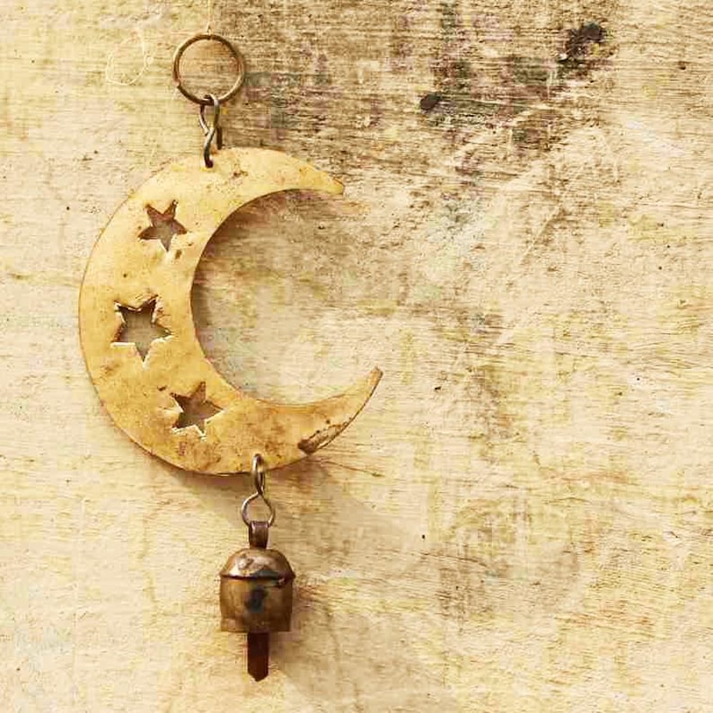 Crescent Moon and Stars Hanging Cow Bell